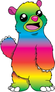 Fuzzy Wuzzy bright colourful rainbow coloured bear