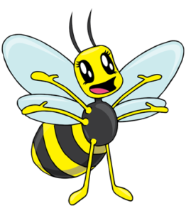 Bizzy Buzzy Bee, a black and yellow happy little bee.