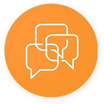 Icon image of outline of speech bubbles. Representing collaboration.