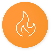 Icon image of outline of fire. Representing motivation.