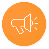 Icon image of outline of megaphone. Representing enthusiasm.