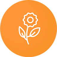 Icon image of outline of flower. Representing kindness.