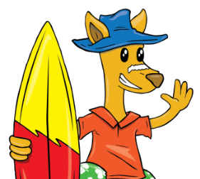 Kangy the Surfer smiling saying hello.