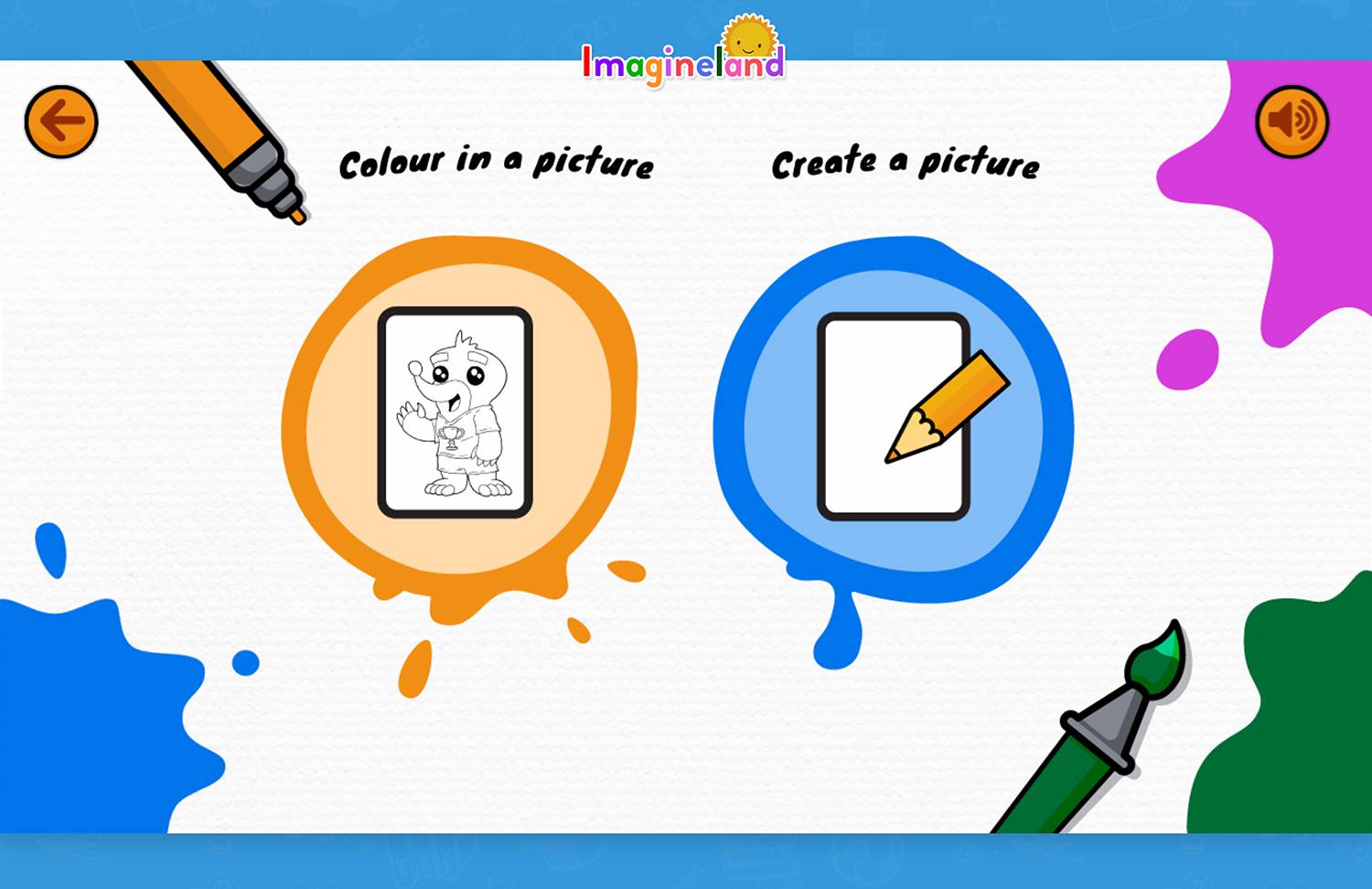 Colour in picture of Roley Poley and a pictures of a blank sheet to create you own picture.