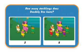 Two images Deedely Dee with ducklings, image one shows three ducklings and image 2 five ducklings.