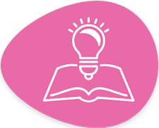 Pink icon of light bulb over book